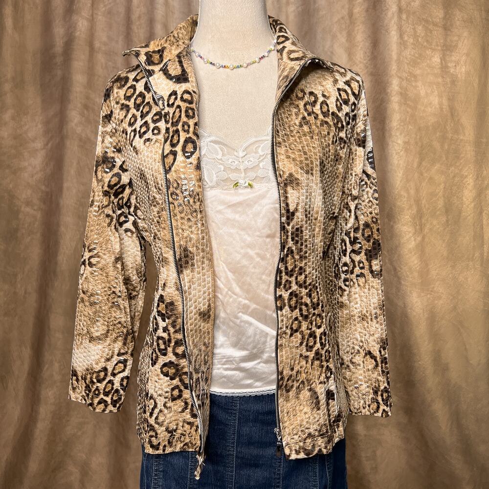 Y2K Animal Print Jacket Leopard Pattern Zip Up Plastic Sequined Mobwife Indie